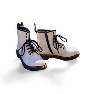 Dr. Martens Kids 1460 J White Patent Leather Lace-Up Boots | Size 3